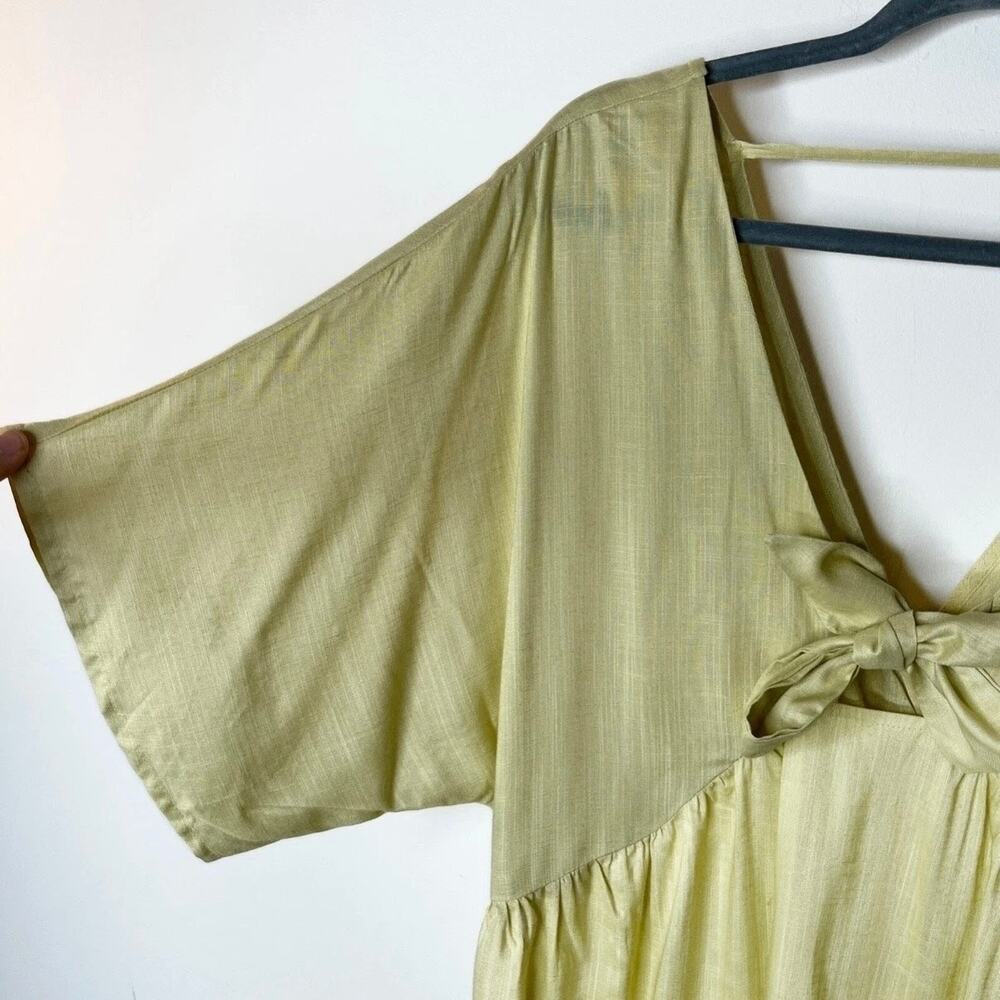 Asos Womens Tunic Top 8 Green Rayon Kimono Sleeve Tie Front Babydoll Boho Blouse - Picture 3 of 6